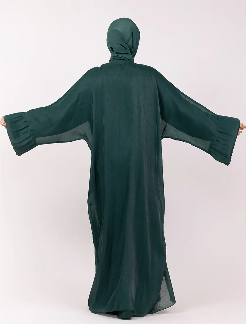 Bottle Green Open Organza Kaftan Set